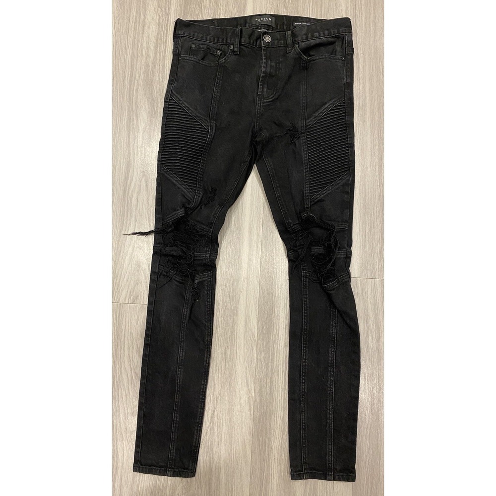 Pacsun Jeans Mens 32x32 Black Stacked Skinny Comfort‎ Distressed Stretch Denim
